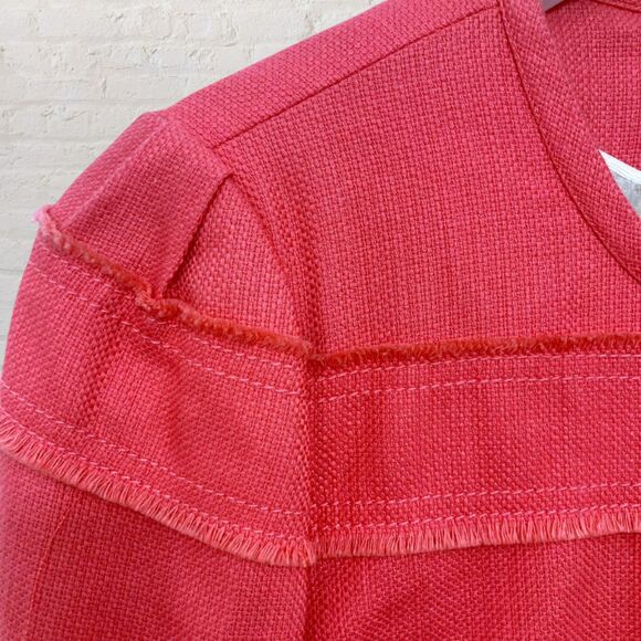 J.Crew Jacket Size 4 Coral Cropped Long Sleeve Fringe Trim Button NWT - Picture 7 of 16